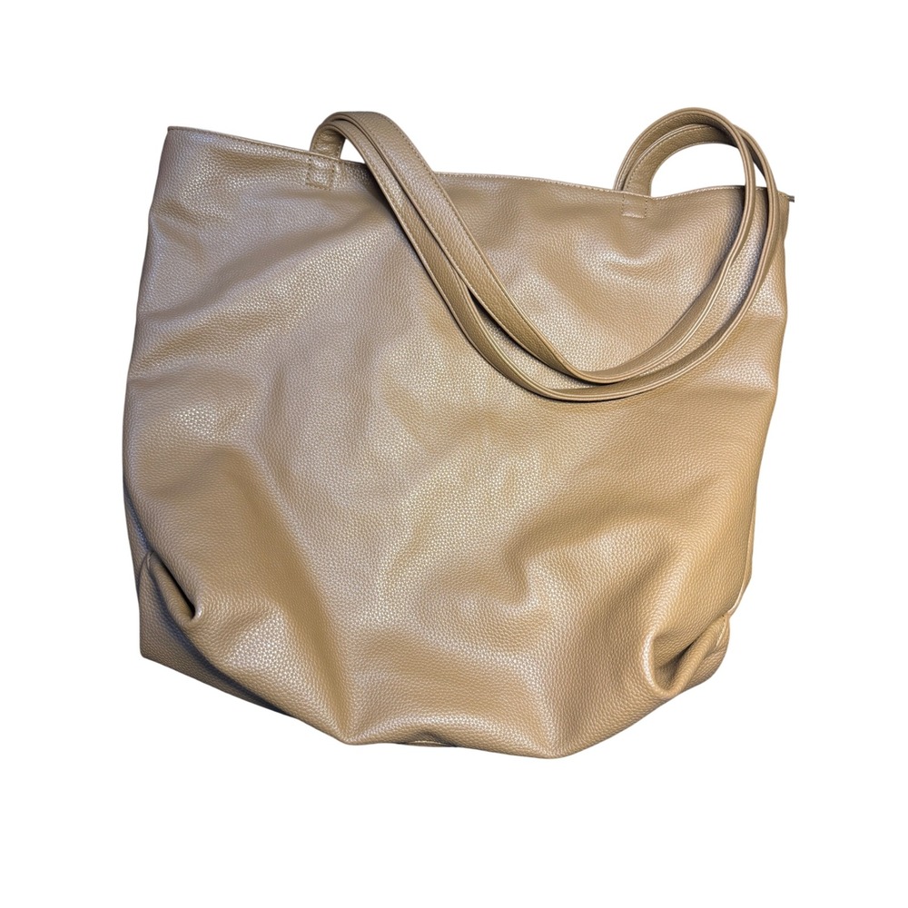Fancy Forest Tan Brown Pebbled Faux Leather Oversized Slouchy Tote Bag Large